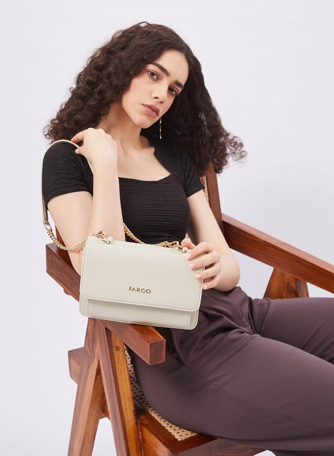 فارجو حقيبة كروس بودي فارغو ثرايف للنساء | جلد نباتي، جيوب بتقنية RFID، إغلاق مغناطيسي، سحاب YKK | حقيبة كتف أنيقة للمكتب والاستخدام اليومي | خفيفة الوزن ومصنوعة في الهند (لون عاجي) - Image 2